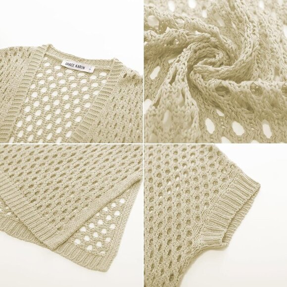 GRACE KARIN Women's 2025 Summer Crochet Cardigan, Open Front, Lightweight Beach - Picture 6 of 7